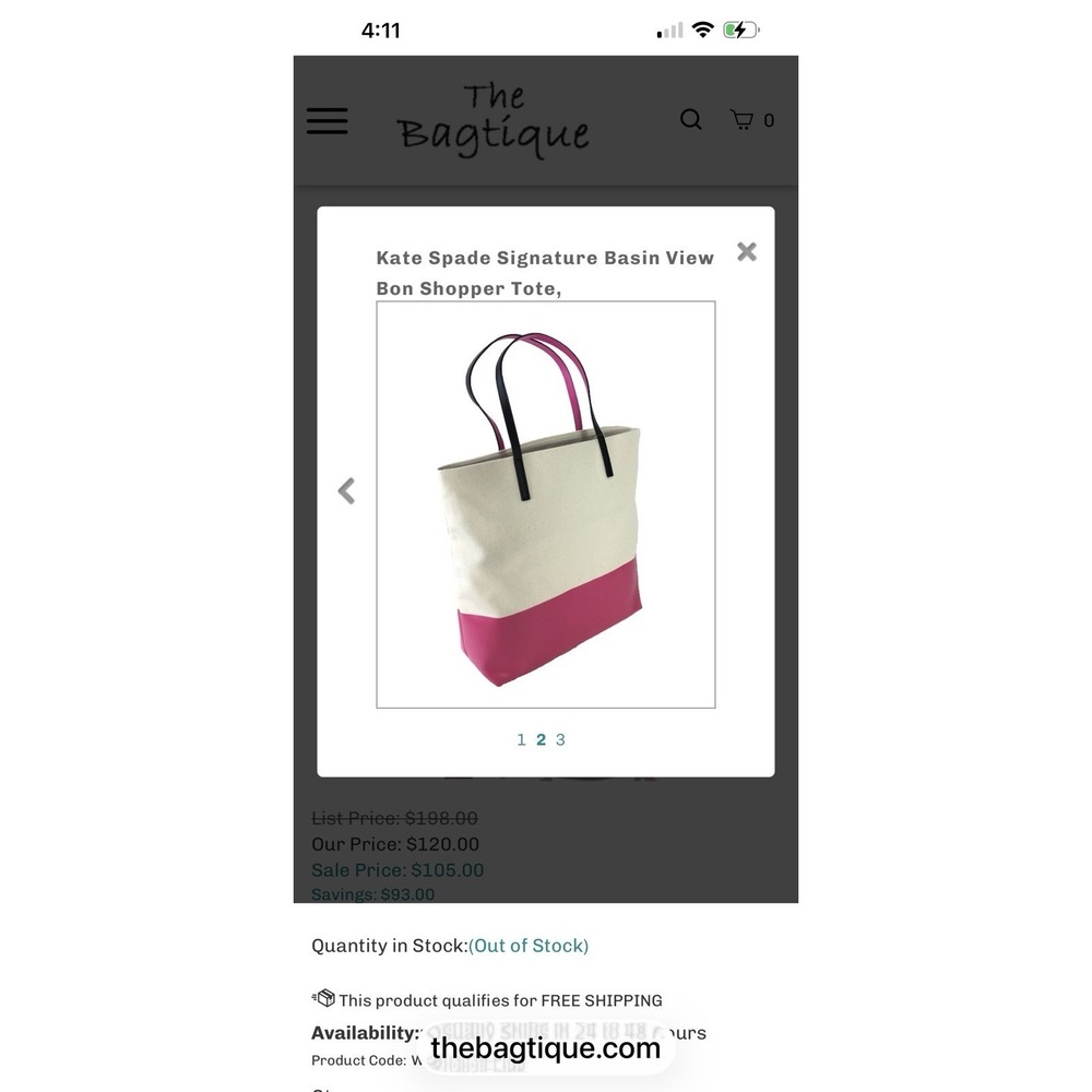 NEW Kate Spade BASIN VIEW Bon Shopper LOGO Tote Bag CANVAS Leather Purse Pink - Picture 4 of 11